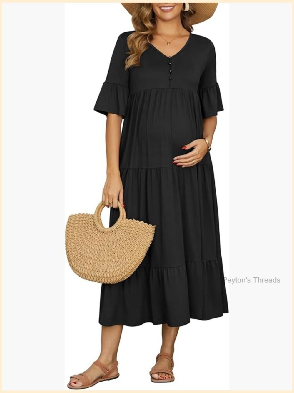 Maternity Maxi Dress Short Sleeves Ruffled Sleeve Baby Shower Photoshoot Flowy